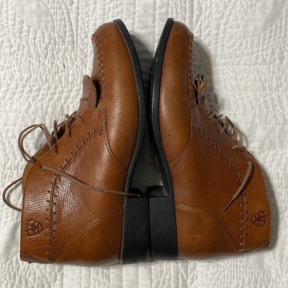 EUC Ariat Camel Leather Lace Up Fringe Boots 8B - Picture 5 of 11